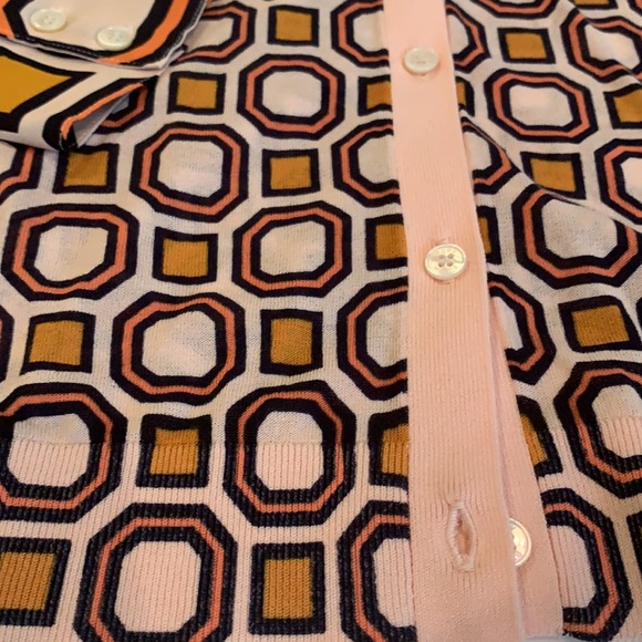 TORY BURCH Silk Sleeve Cotton Geometric Cardigan Large - Picture 4 of 7